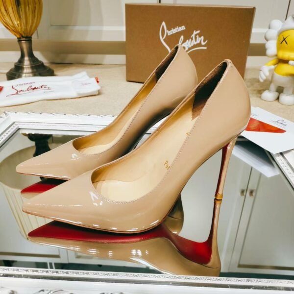 Women's Patent Nude Pumps - 10cm Stiletto Red Bottom Pointed Toe High Heels