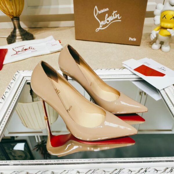 Women's Patent Nude Pumps - 10cm Stiletto Red Bottom Pointed Toe High Heels