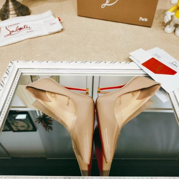 Women's Patent Nude Pumps - 10cm Stiletto Red Bottom Pointed Toe High Heels
