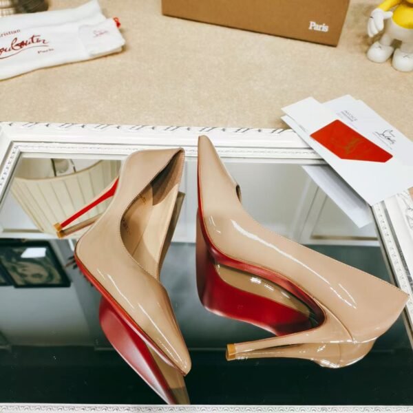Women's Patent Nude Pumps - 10cm Stiletto Red Bottom Pointed Toe High Heels