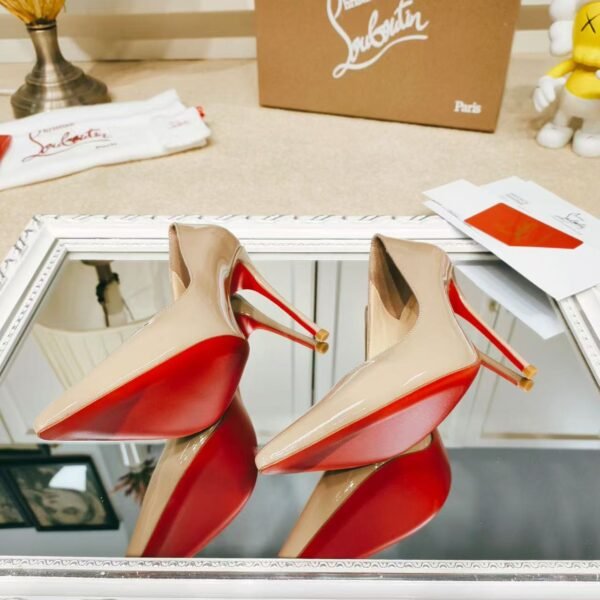 Women's Patent Nude Pumps - 10cm Stiletto Red Bottom Pointed Toe High Heels