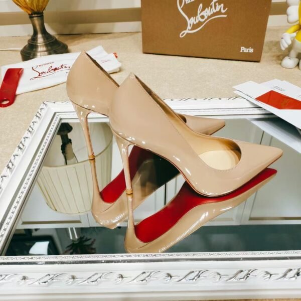 Women's Patent Nude Pumps - 10cm Stiletto Red Bottom Pointed Toe High Heels