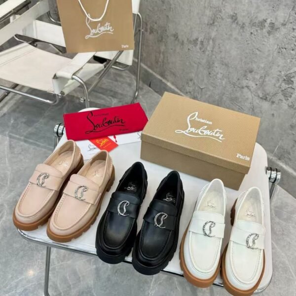 Women's Genuine Calfskin Chunky Platform Loafers with Signature Metal Buckle