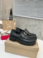Women's Genuine Calfskin Chunky Platform Loafers with Signature Metal Buckle