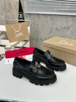 Women's Genuine Calfskin Chunky Platform Loafers with Signature Metal Buckle