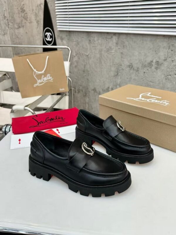 Women's Genuine Calfskin Chunky Platform Loafers with Signature Metal Buckle