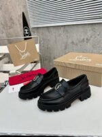 Women's Genuine Calfskin Chunky Platform Loafers with Signature Metal Buckle