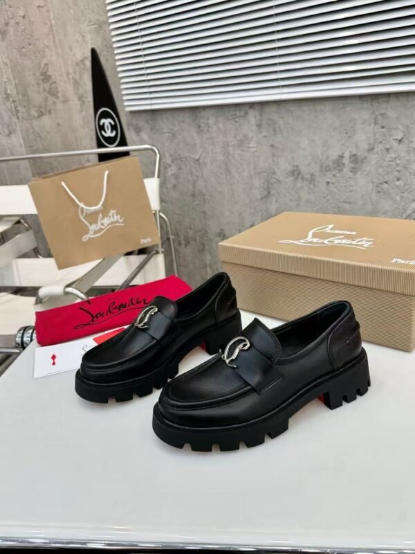 Women's Genuine Calfskin Chunky Platform Loafers with Signature Metal Buckle