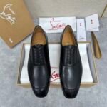 Men's Black Leather Oxford Shoes - Chiseled Square Toe Formal Dress Shoes with Red Sole