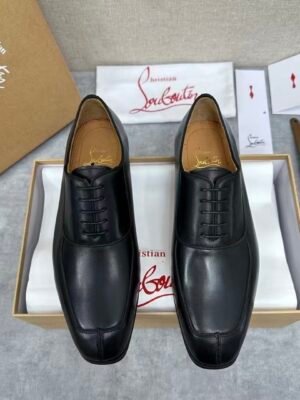 Men's Black Leather Oxford Shoes - Chiseled Square Toe Formal Dress Shoes with Red Sole
