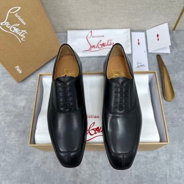 Men's Black Leather Oxford Shoes - Chiseled Square Toe Formal Dress Shoes with Red Sole