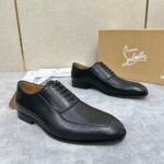 Men's Black Leather Oxford Shoes - Chiseled Square Toe Formal Dress Shoes with Red Sole