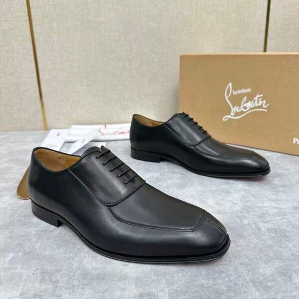 Men's Black Leather Oxford Shoes - Chiseled Square Toe Formal Dress Shoes with Red Sole