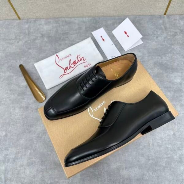 Men's Black Leather Oxford Shoes - Chiseled Square Toe Formal Dress Shoes with Red Sole