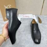 Men's Black Leather Oxford Shoes - Chiseled Square Toe Formal Dress Shoes with Red Sole