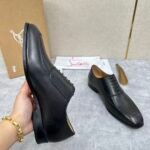 Men's Black Leather Oxford Shoes - Chiseled Square Toe Formal Dress Shoes with Red Sole