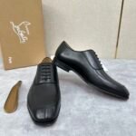 Men's Black Leather Oxford Shoes - Chiseled Square Toe Formal Dress Shoes with Red Sole