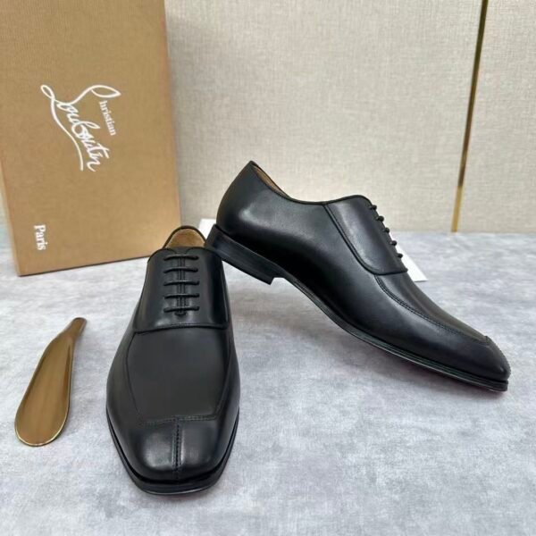 Men's Black Leather Oxford Shoes - Chiseled Square Toe Formal Dress Shoes with Red Sole