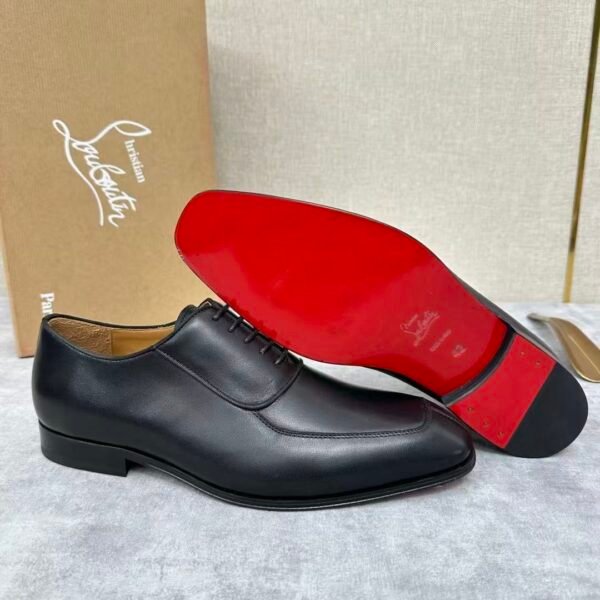 Men's Black Leather Oxford Shoes - Chiseled Square Toe Formal Dress Shoes with Red Sole