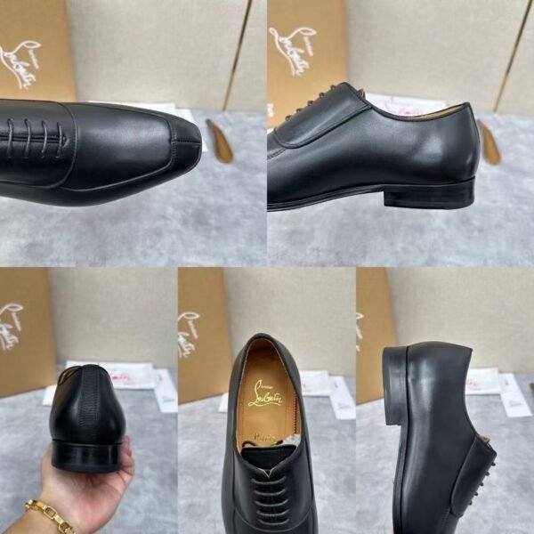 Men's Black Leather Oxford Shoes - Chiseled Square Toe Formal Dress Shoes with Red Sole