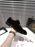 Men's Black Velvet Derby Shoes with Removable Strass Pin & Red Leather Sole