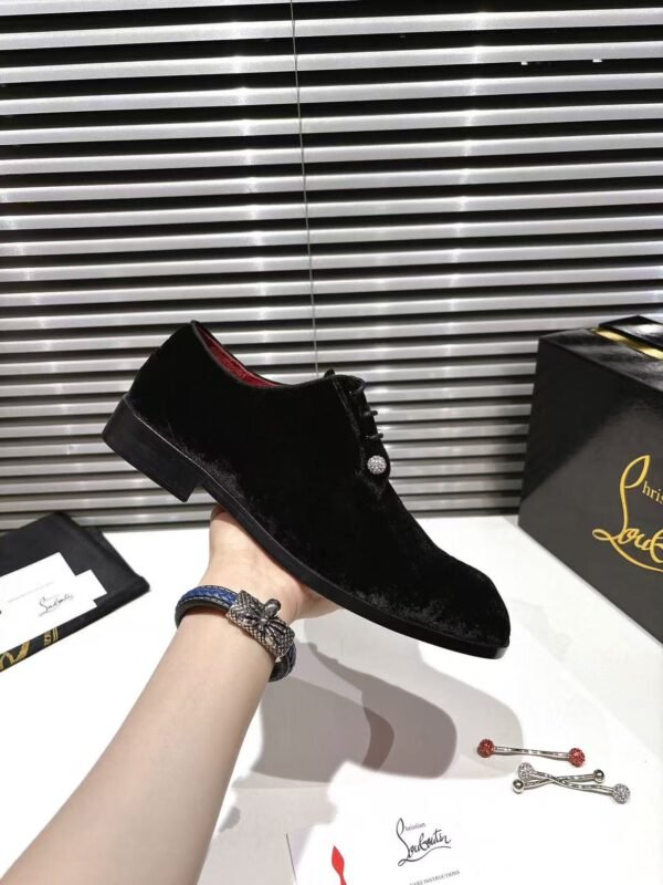 Men's Black Velvet Derby Shoes with Removable Strass Pin & Red Leather Sole