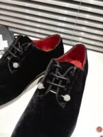 Men's Black Velvet Derby Shoes with Removable Strass Pin & Red Leather Sole