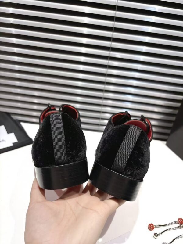 Men's Black Velvet Derby Shoes with Removable Strass Pin & Red Leather Sole