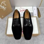 Men's Red Bottom Leather Loafers with Silver Studs - Sleek Black Dress Shoes for Men