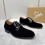 Men's Red Bottom Leather Loafers with Silver Studs - Sleek Black Dress Shoes for Men