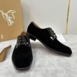 Men's Red Bottom Leather Loafers with Silver Studs - Sleek Black Dress Shoes for Men