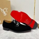 Men's Red Bottom Leather Loafers with Silver Studs - Sleek Black Dress Shoes for Men