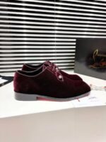 Men's Wine Red Velvet Derby Shoes with Crystal Pins & Red Leather Sole