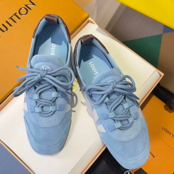 Women's Denim Blue Ballet Sneakers - Premium Suede Trim Lace Up Flat Shoes with Flower Charms