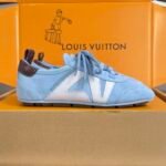 Women's Denim Blue Ballet Sneakers - Premium Suede Trim Lace Up Flat Shoes with Flower Charms