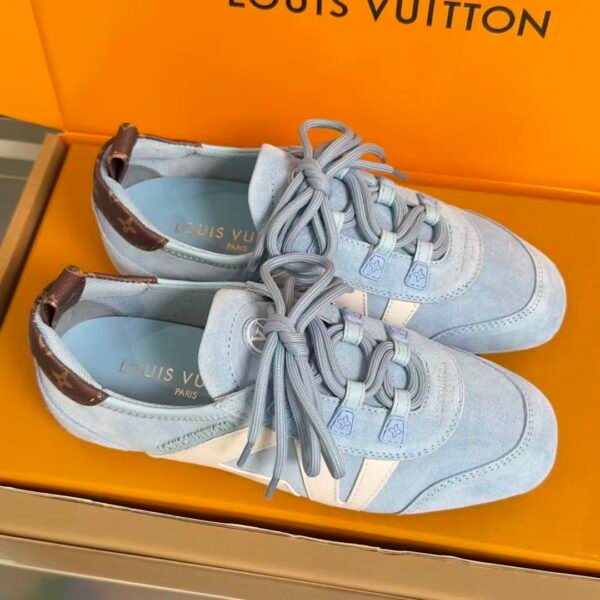 Women's Denim Blue Ballet Sneakers - Premium Suede Trim Lace Up Flat Shoes with Flower Charms