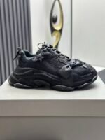 Triple Black Ribbon Chunky Sneakers - Dark Aesthetic Bow Tie Washed Platform Trainers