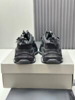 Triple Black Ribbon Chunky Sneakers - Dark Aesthetic Bow Tie Washed Platform Trainers