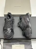 Triple Black Ribbon Chunky Sneakers - Dark Aesthetic Bow Tie Washed Platform Trainers