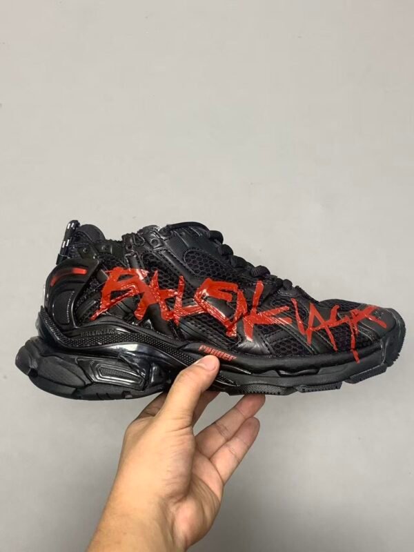 Men's Distressed Graffiti Runner Sneakers - Retro Mesh Layered Chunky Walking Shoes