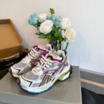 Unisex Chunky Mesh Runner Sneakers - Metallic Silver & Magenta Deconstructed Vintage Retro Platform Shoes