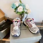 Unisex Chunky Mesh Runner Sneakers - Metallic Silver & Magenta Deconstructed Vintage Retro Platform Shoes