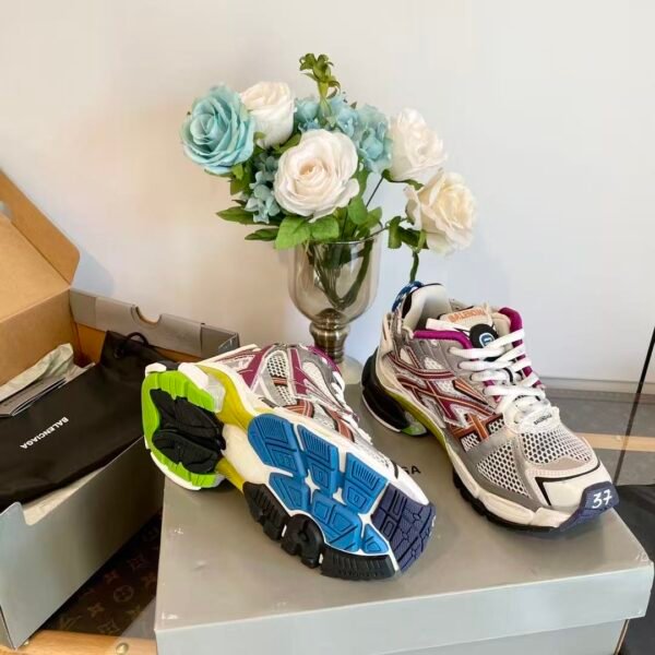 Unisex Chunky Mesh Runner Sneakers - Metallic Silver & Magenta Deconstructed Vintage Retro Platform Shoes