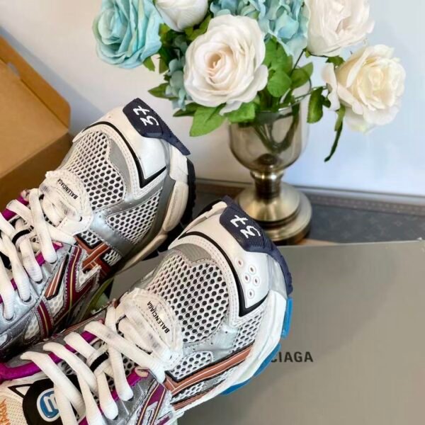 Unisex Chunky Mesh Runner Sneakers - Metallic Silver & Magenta Deconstructed Vintage Retro Platform Shoes