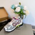 Unisex Chunky Mesh Runner Sneakers - Metallic Silver & Magenta Deconstructed Vintage Retro Platform Shoes