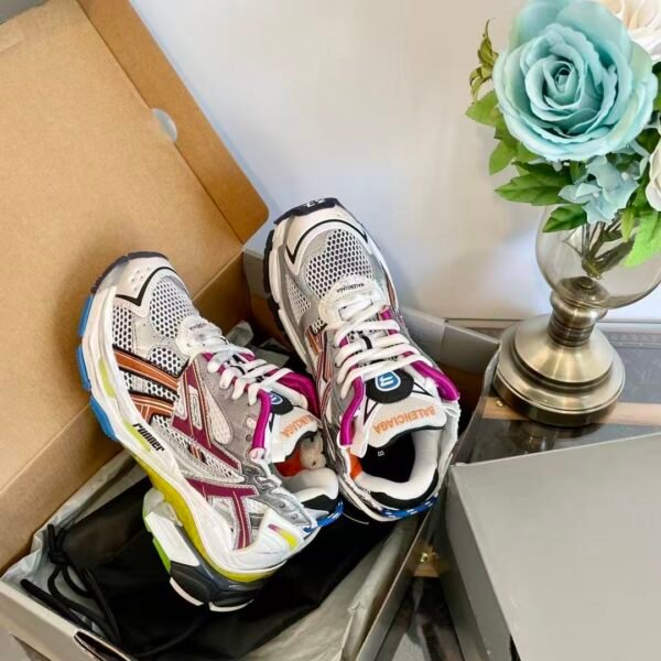 Unisex Chunky Mesh Runner Sneakers - Metallic Silver & Magenta Deconstructed Vintage Retro Platform Shoes