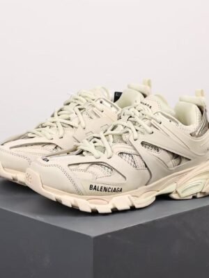 Men's & Women's Chunky Athletic Sneakers - Multi-Layered Vintage Mesh Dad Shoes in Cream Beige