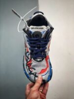 Retro Deconstructed Chunky Sneakers Blue Red Graffiti Print Mesh Platform Runners for Men