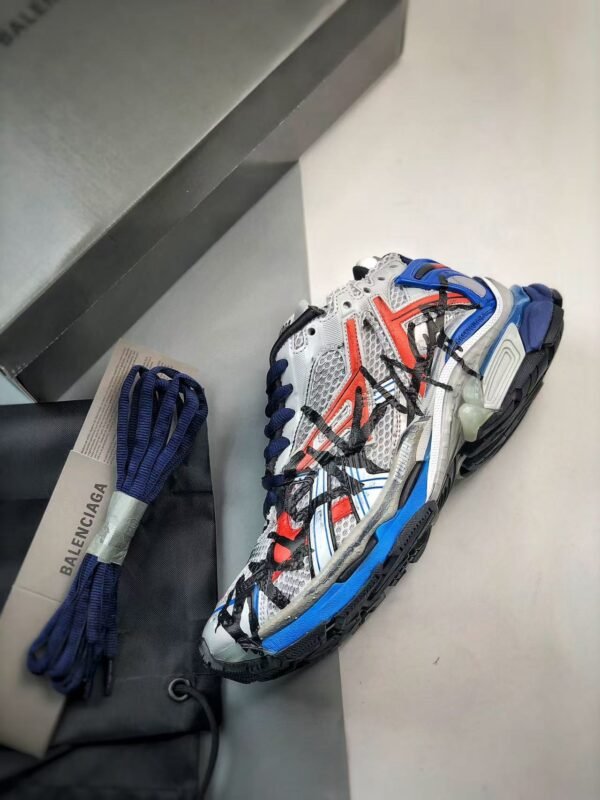 Retro Deconstructed Chunky Sneakers Blue Red Graffiti Print Mesh Platform Runners for Men