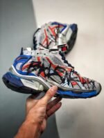 Retro Deconstructed Chunky Sneakers Blue Red Graffiti Print Mesh Platform Runners for Men